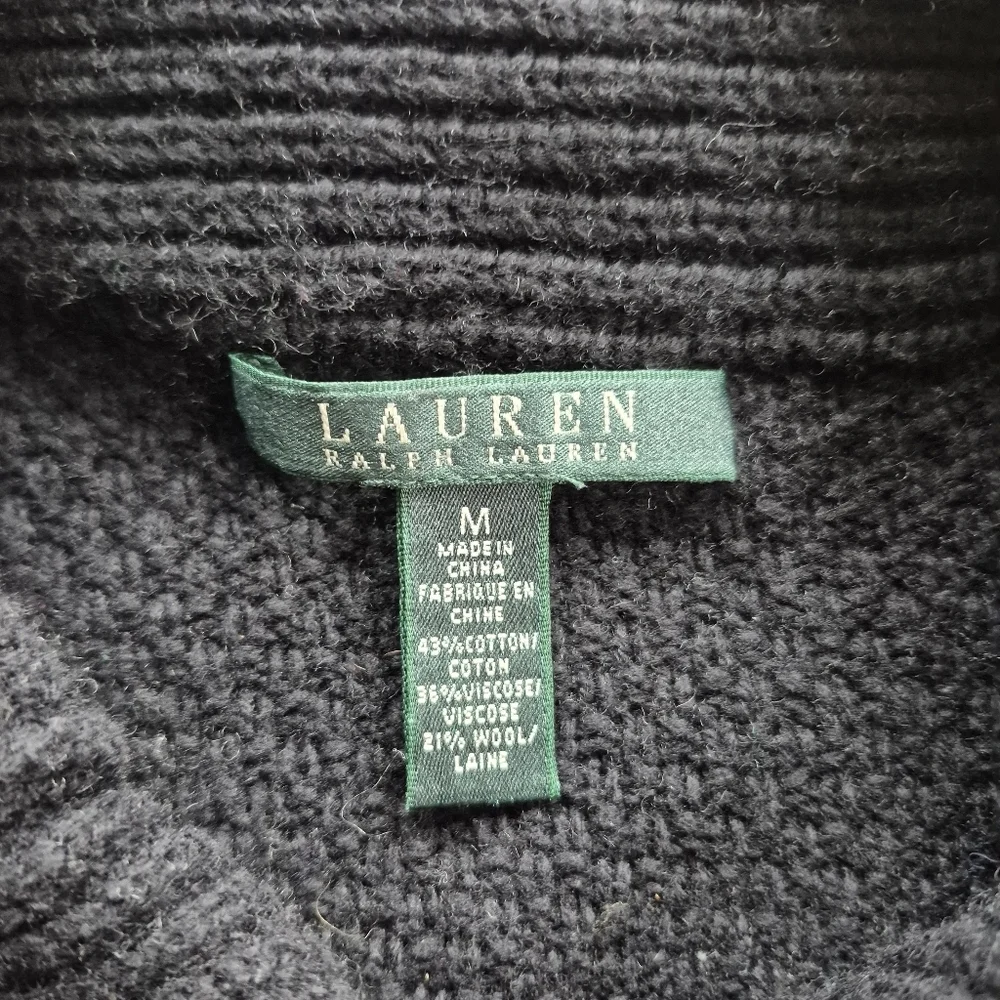 Lauren Ralph Lauren Black Wool Blend Double Breasted Cardigan Sweater Size M
